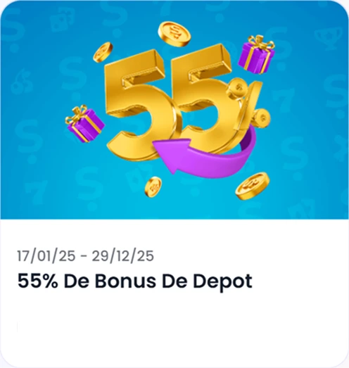 55 % de bonus sur dépôt chaque week-end avec pièces